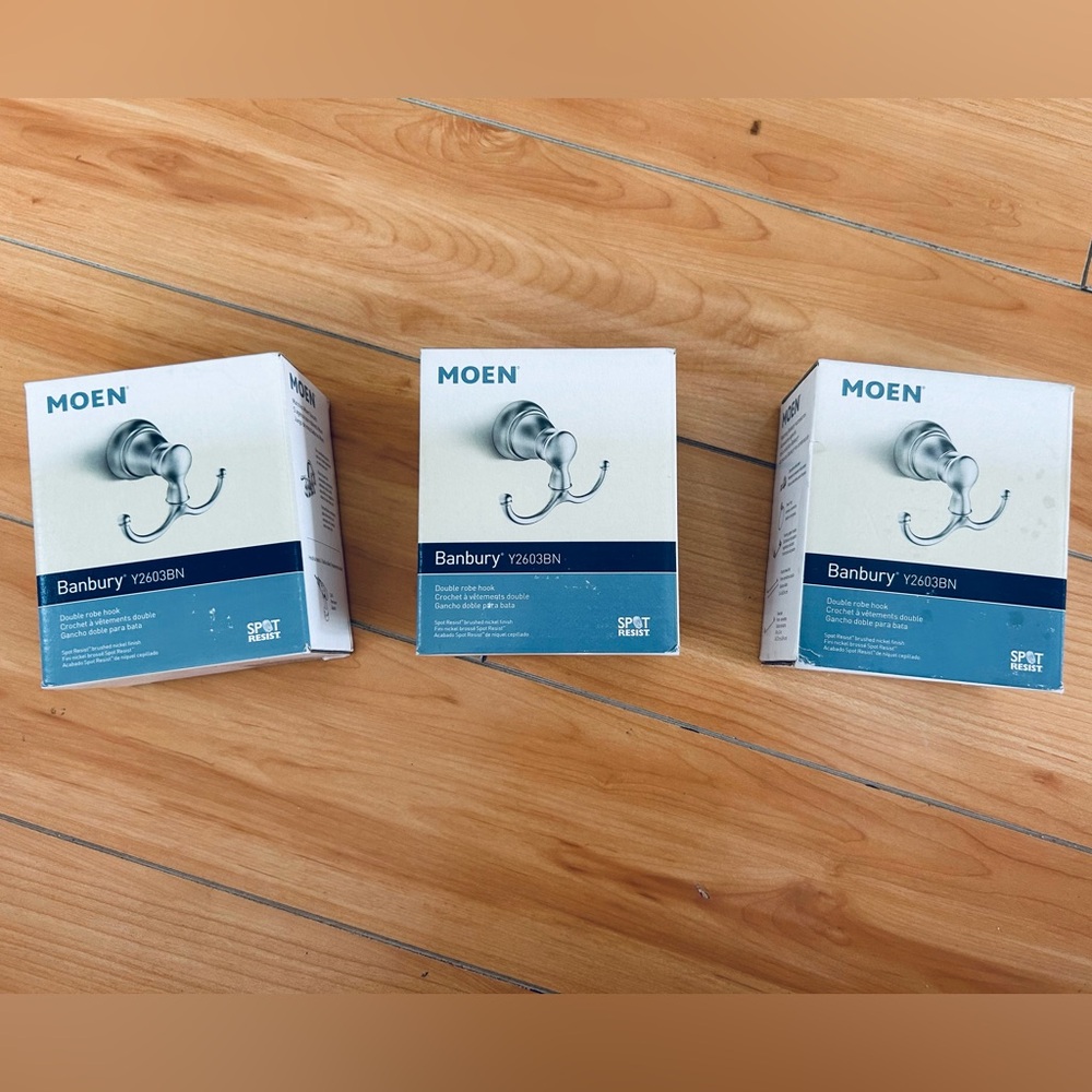 $69 Moen Banburry Double Robe Chrome Hook - 3 boxes, New